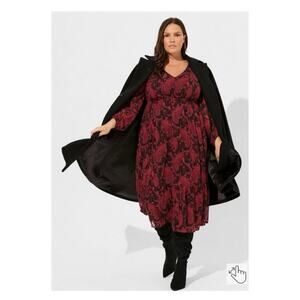 Torrid Burgundy Paisley Clip Dot Tea Length Open Back A-Line Dress Sz.3 NWT